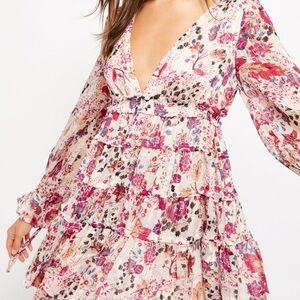 Free People Pink Floral Long Sleeve Dress